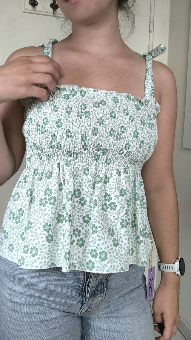 Top à smocks fleurs vertes - Taille 1