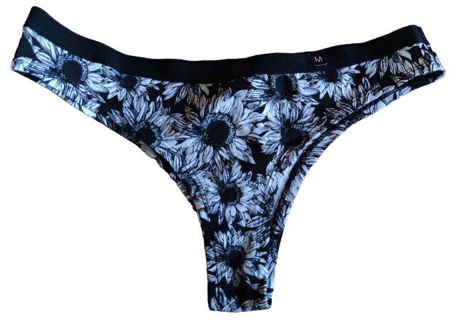 Tanga noir à fleurs blanches (Undiz)