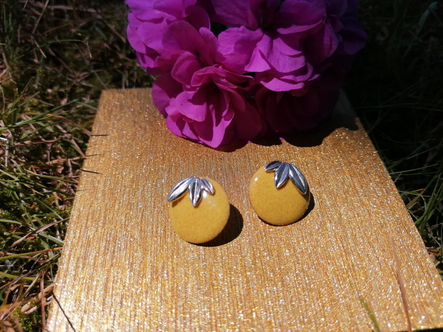 Feuillage d'Argent, Puces d'oreilles en émail 