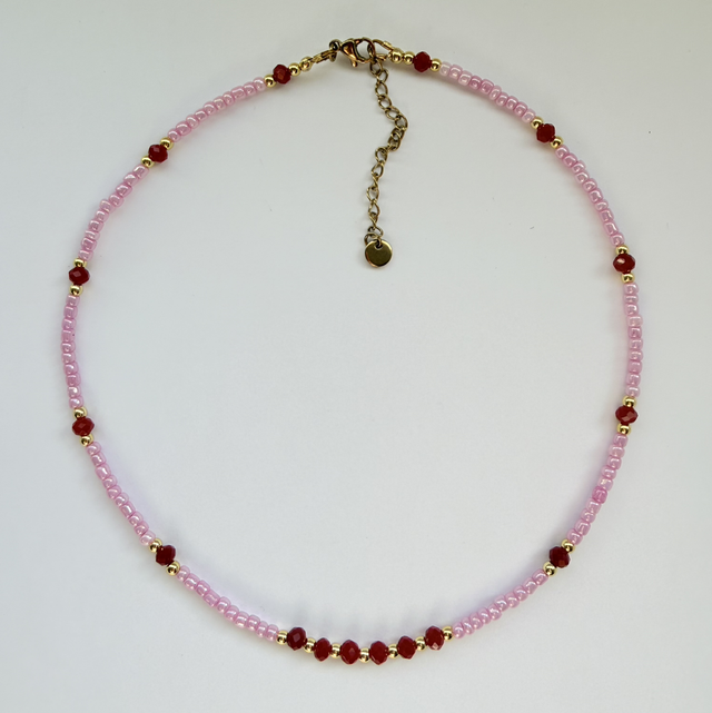 JULIETTE - Pink & Red Beaded Choker Style Necklace