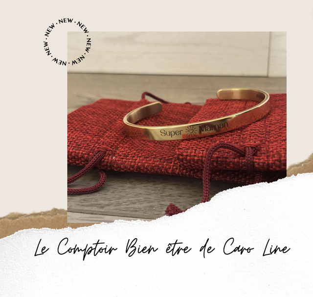 Bracelet joncs gravés avec message &quot; Super Maman &quot;