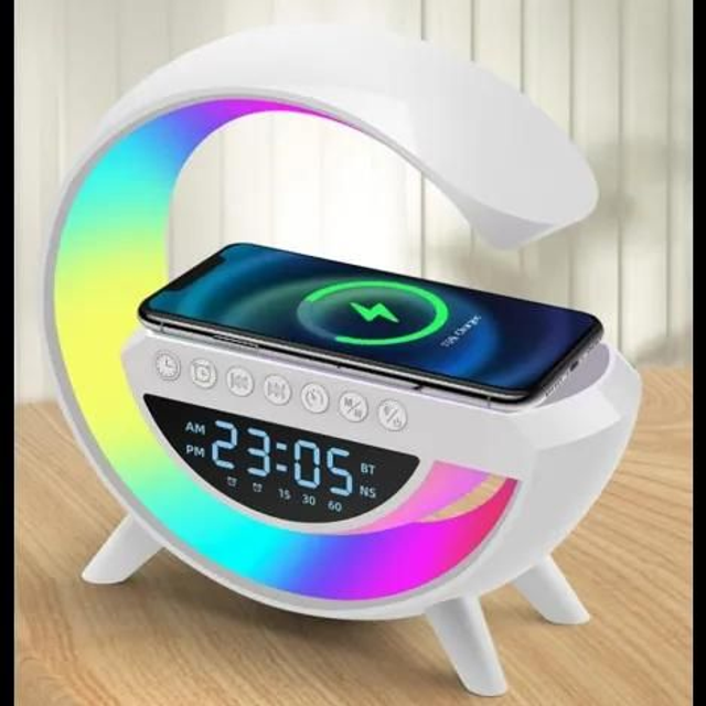 Lampe d'ambiance Chargeur Sans Fil 15 W, Lampe de Table LED avec Haut-parleur Bluetooth, Veilleuse à intensité Variable, Réveil