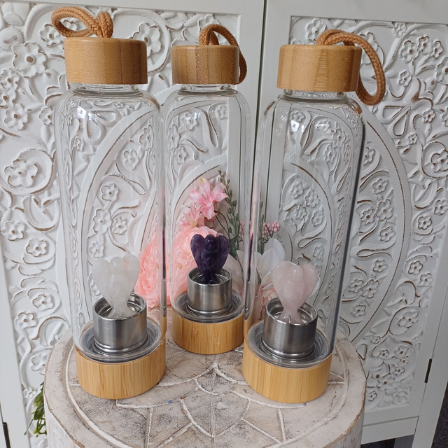 Gemstone Angel Glass Water Bottles