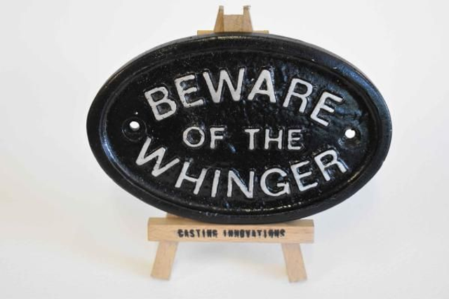 "BEWARE OF THE WHINGER" Handmade cast aluminium sign
