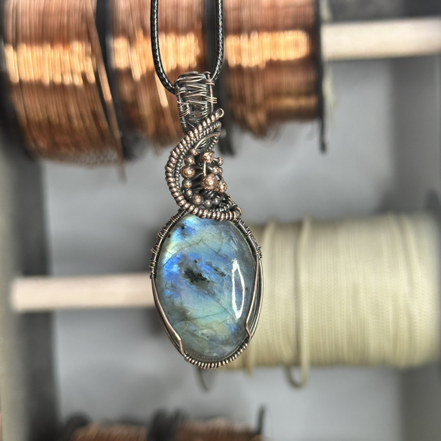 Labradorite pure copper wrapped pendant 