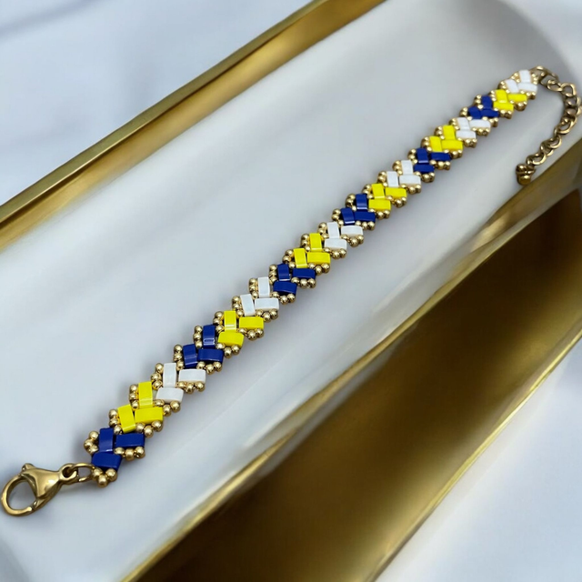 Bracelet tissé en perles Tila bleu et jaune