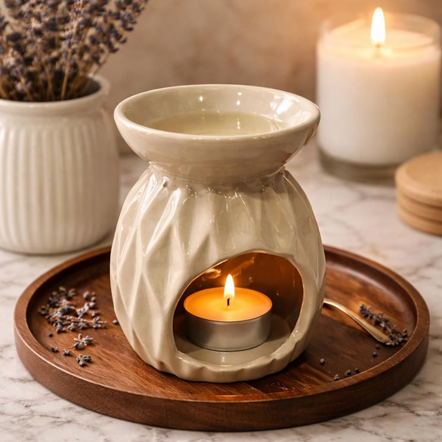 "Origami blanc" -Brûleur huile &amp; Fondant - Céramique