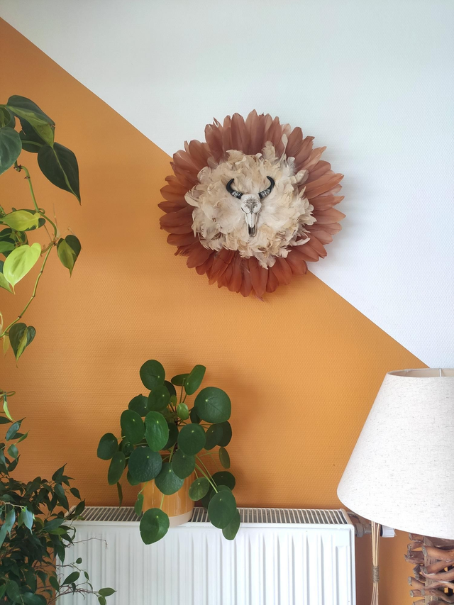 Jujuhat plumes cappucino plumes de coq et tête de buffle