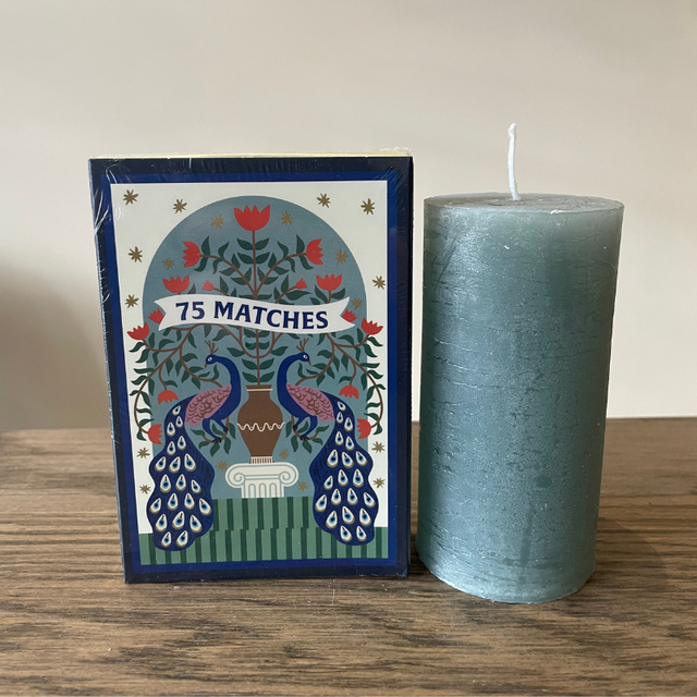 Cadeauset kaars met lucifer groen/blauw