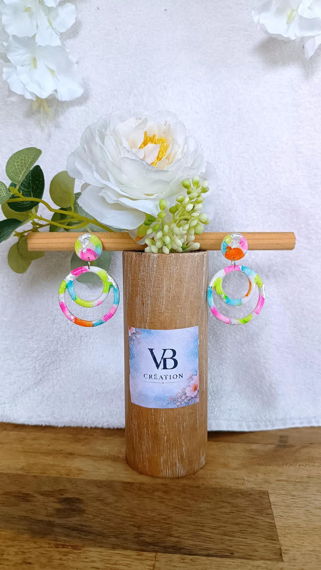 Boucles d'oreilles créoles doubles multicolores