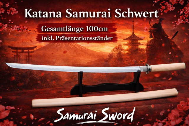 NEU Samurai Katana Schwert 100cm groß inkl. Präsentationsständer für Cosplay Sammler Japan Anime Manga Fans LARP