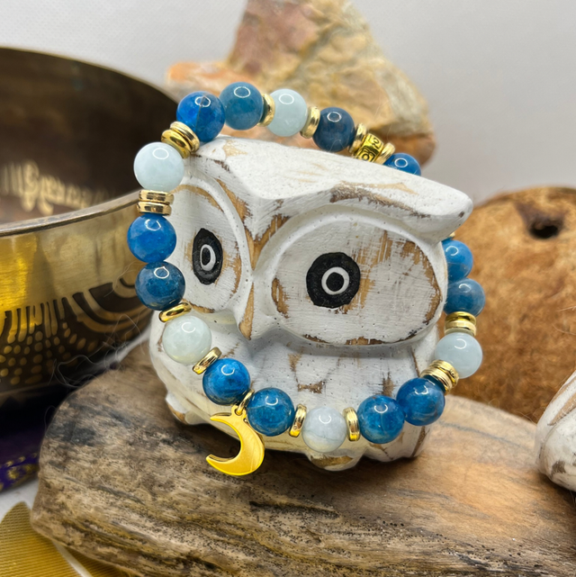 Bracelet « clarté de lune » apatite bleue et aiguë marine