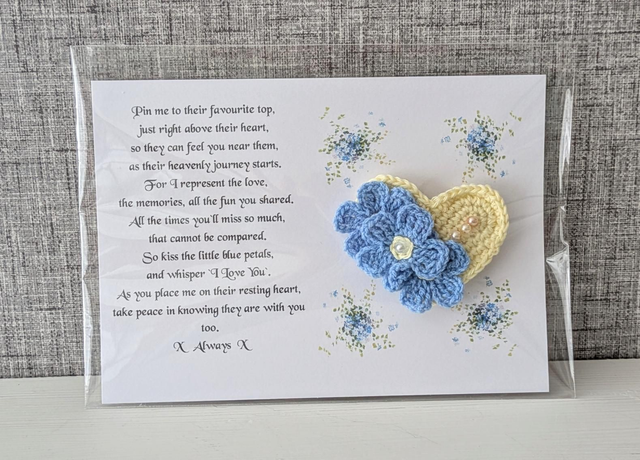 Funeral Gift- Forget me not brooch & poem 