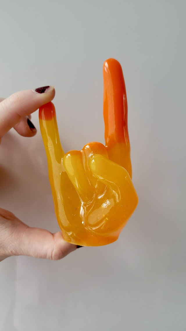 Rock On Hand Ornament – Orange Yellow Ombré Glitter