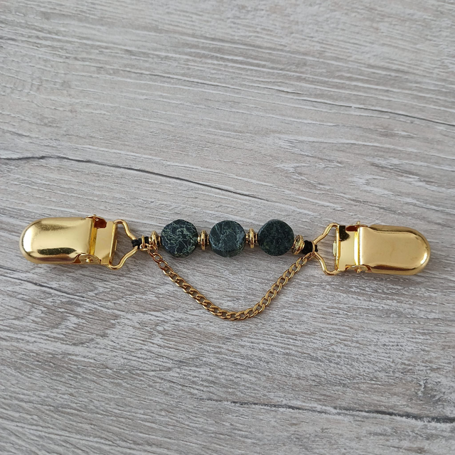 Dames Vestspeld Groene Jaspis – Goudkleurige Clips met RVS Ketting (8.024)