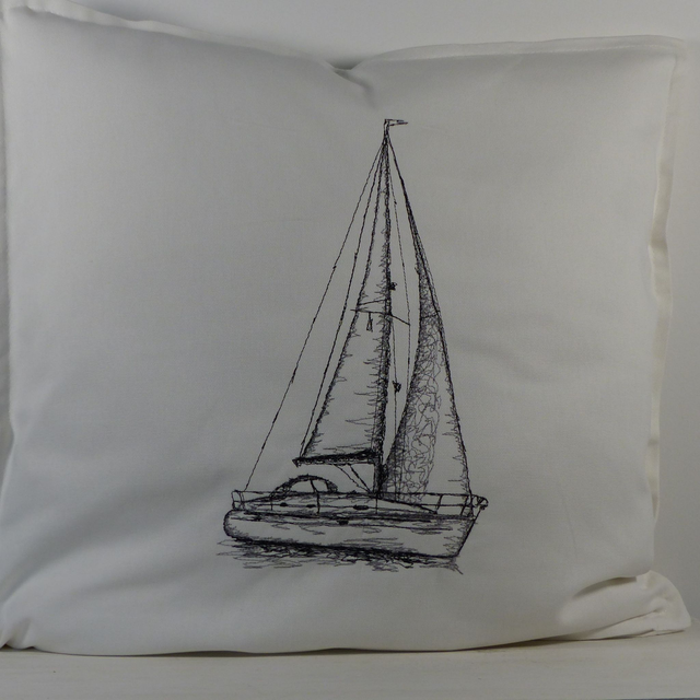 Kissenhülle weiß „Segelboot“