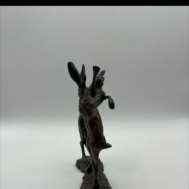 Bronze Fighting Hares Sculpture by Paul Jenkins – Signed – 12cm