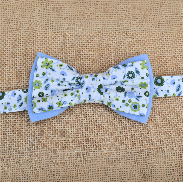 Noeud pap - coton fleuri bleu et vert