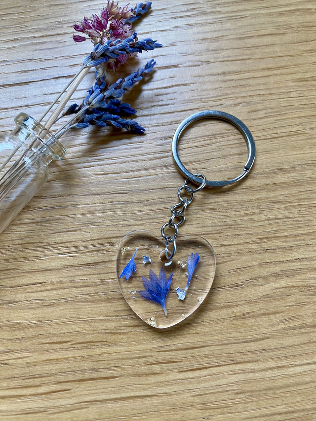 Porte clé coeur - bleuet