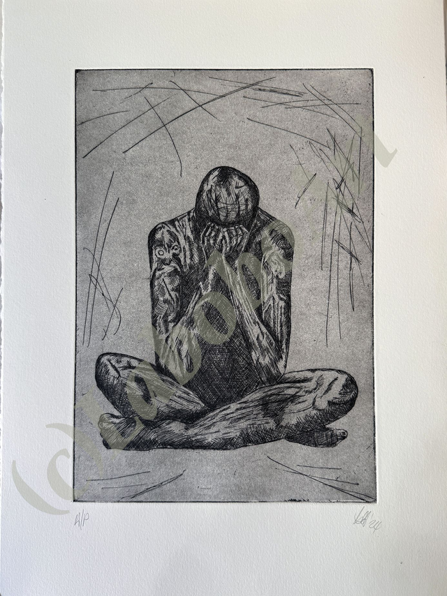 Head in Hands line etch