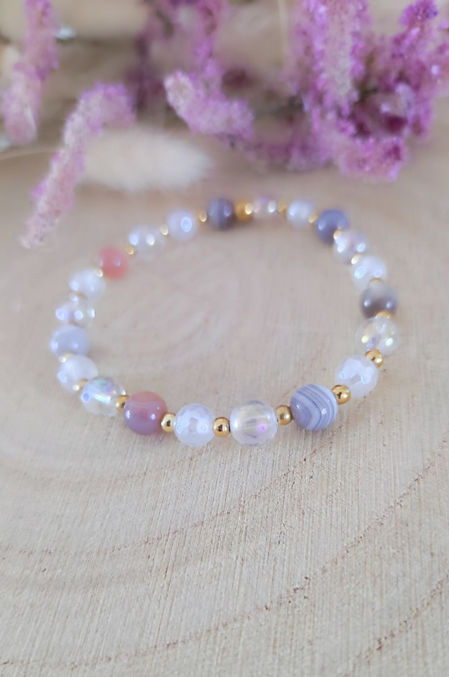 Bracelet "Émotions négatives" Agate de Botswana rose et Agate facettée n°5