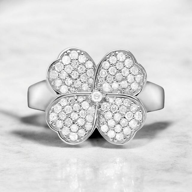 Natural African Diamonds & Platinum Filled Clover Ring.