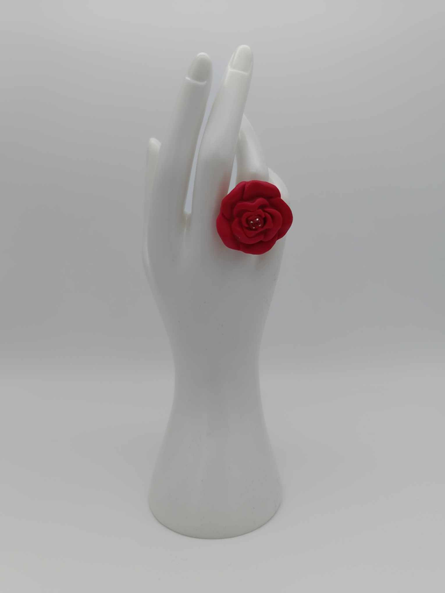 Bague en porcelaine froide Grande rose avec strass