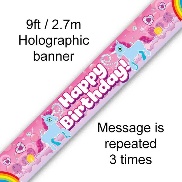9FT BANNER UNICORN RAINBOW BIRTHDAY HOLOGRAPHIC