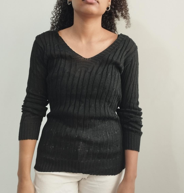 Blusa Tricot decote em V Preta