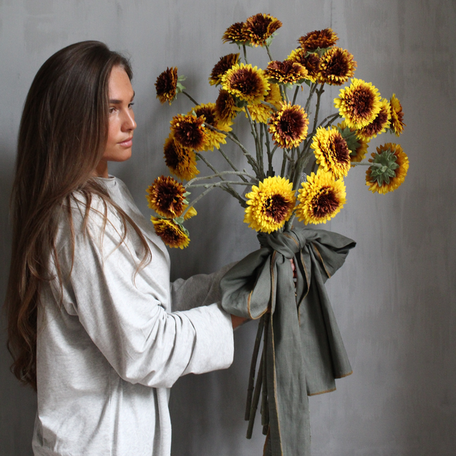 Silk-Ka Zonnebloem tak 90cm geel/bruin