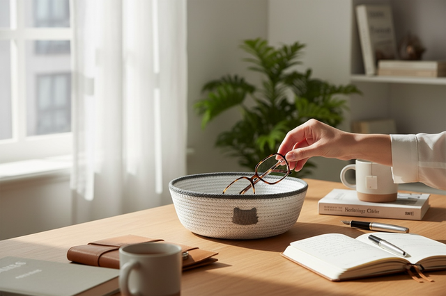 Panier rond blanc argenté ou blanc doré avec un chat et simple bordure - Cadeau idéal pour baby shower !