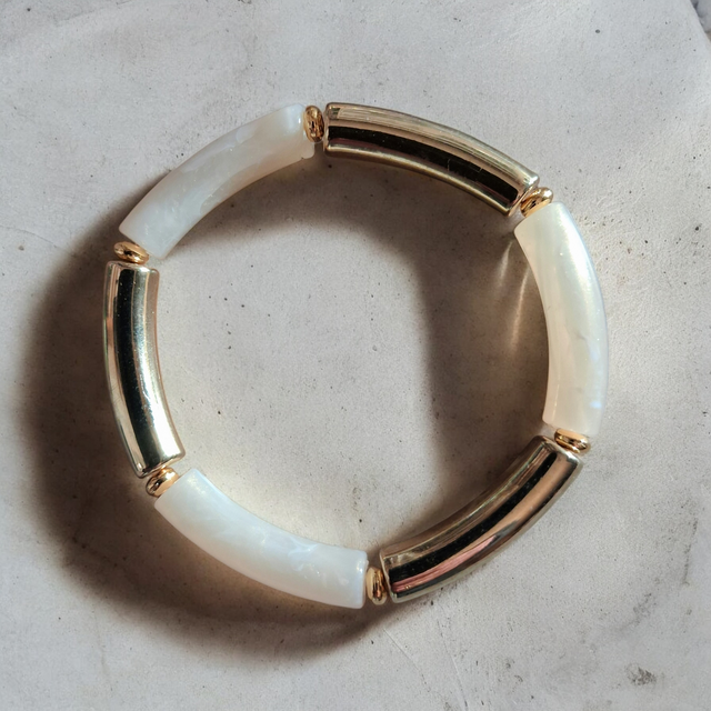 Bracelet élastique perles tube résine