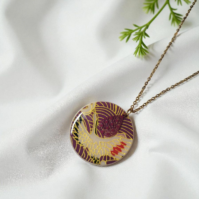 Collier acier inoxydable motifs japonais prune