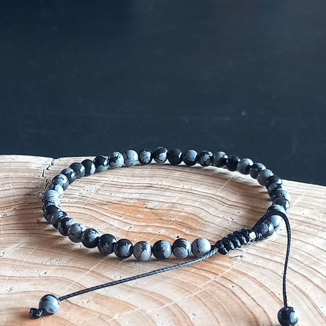 Bracelet ajustable en Obsidienne flocons de neige