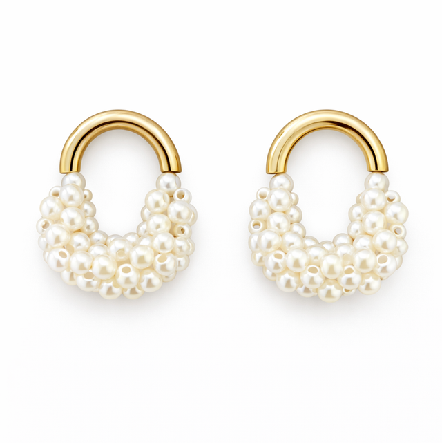 Pendientes acero dorado y micro perlas 