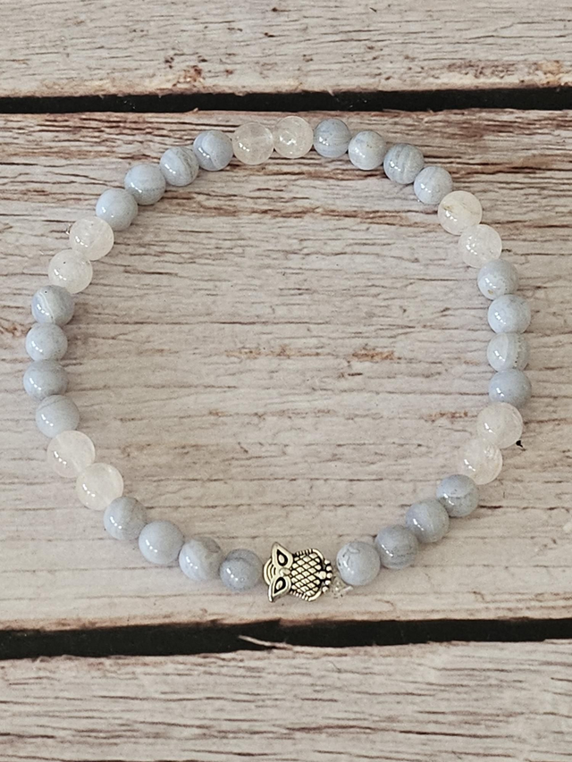 Bracelet en Agate dentelle &amp; Quartz rose – 4 mm