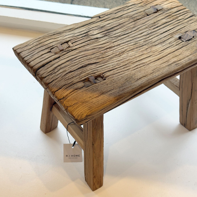 Vintage Elm Wood Stool | 1