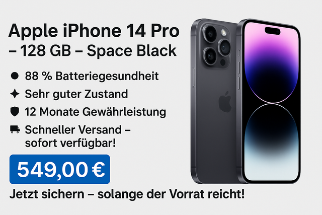 📱 Apple iPhone 14 Pro 128 GB Space Black – Sehr guter Zustand
