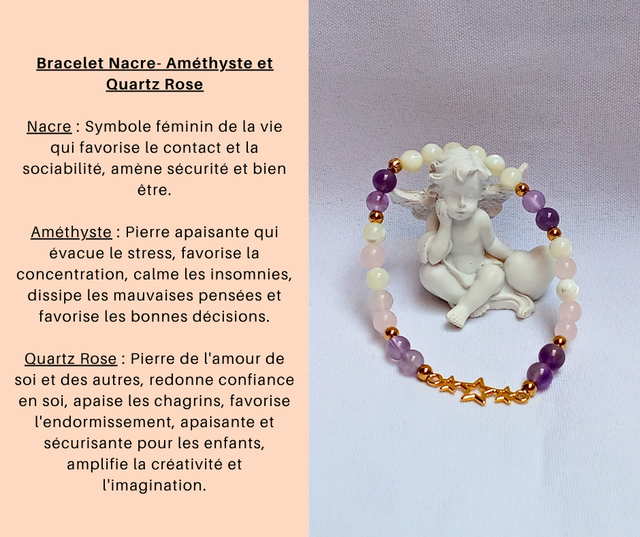 11- Bracelet Nacre, Améthyste et Quartz Rose