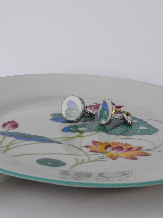Boutons de manchette - porcelaine Charles Field Haviland - modèle Lotus no.3