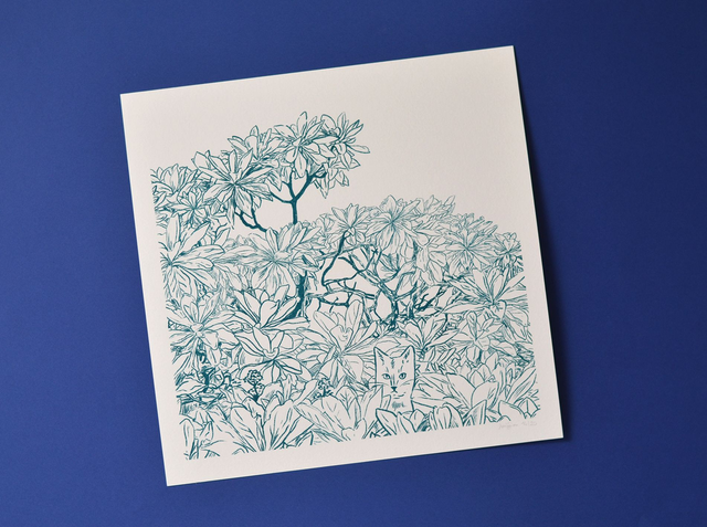 Affiche imprimée en risographie Okinawa neko