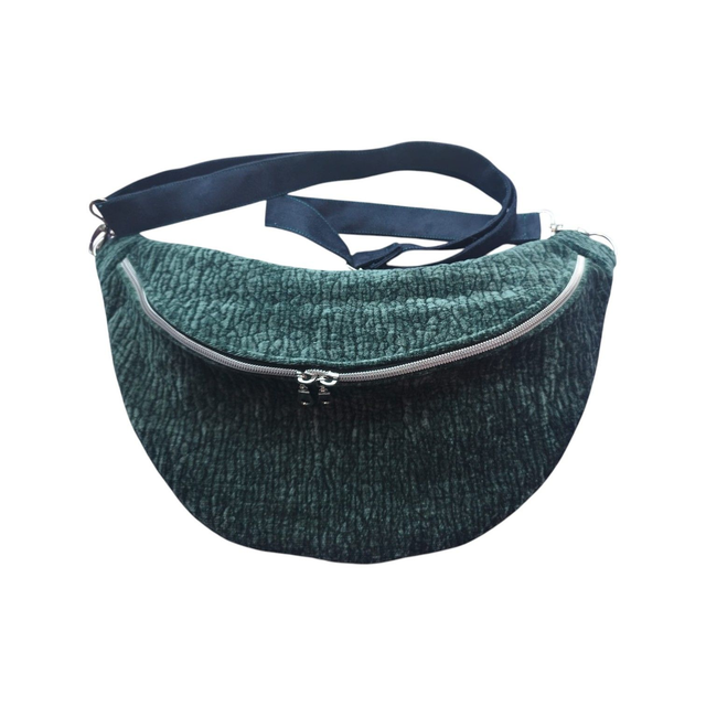 Sac banane en tissu Luxe vert bronze effet velours avec bandoulière en suédine Alaska noir