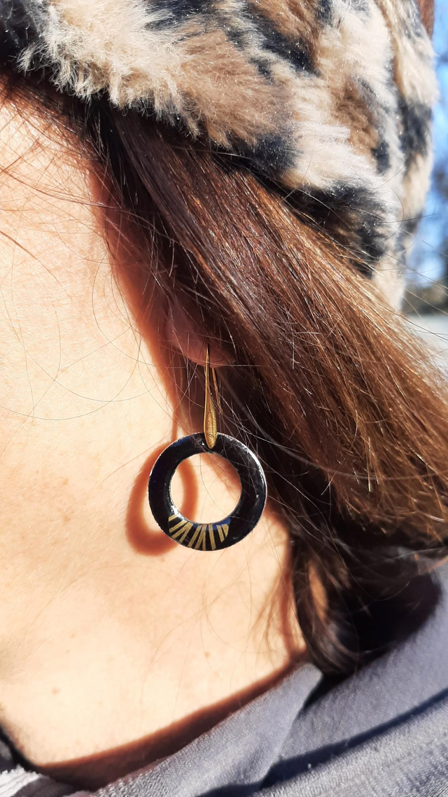 Boucles Petites Rondes ajourées noires dorées 