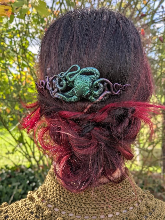 Peigne à cheveux Octopus, émeraude et violet