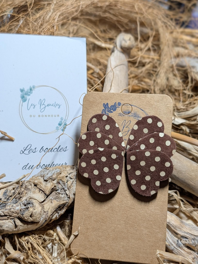 Boucles d'oreilles Oxa marron glacé à pois ox004