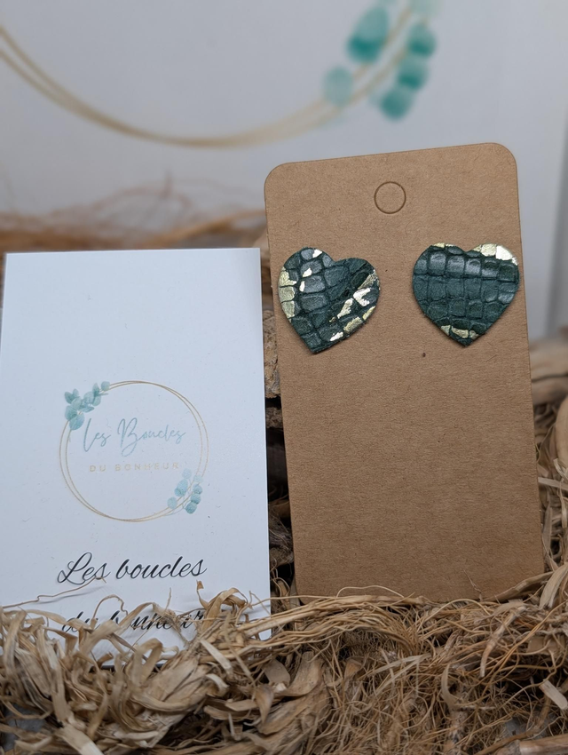 Boucles d'oreilles Anti Gaspi Coeur kaki doré ag167