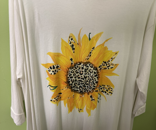 Lagenlook White Hoodie with Sunflower on Front - Free Size - 1813