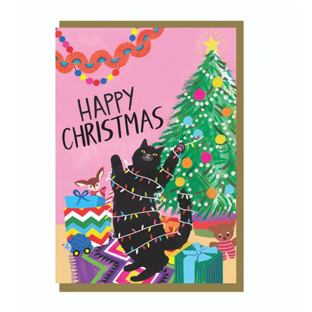 Happy Christmas Cat Lights Earlybird 