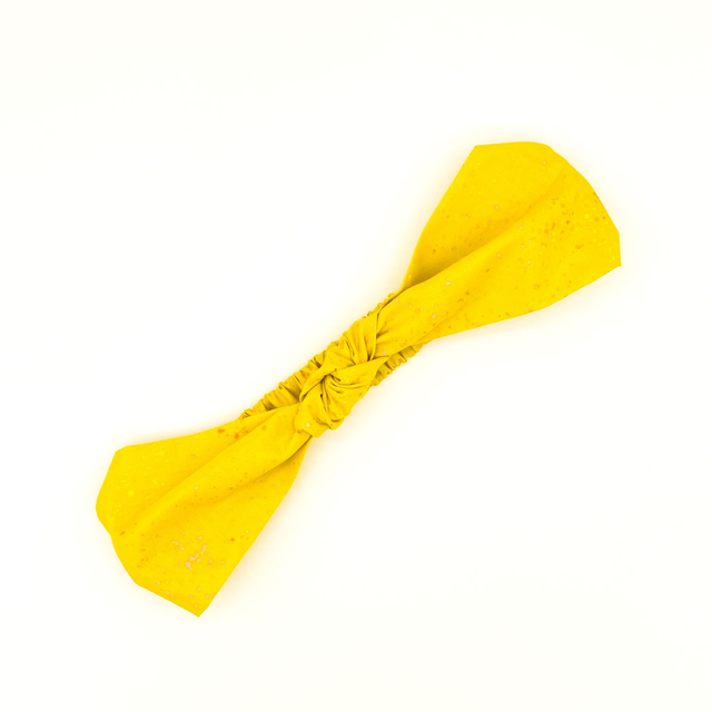 Knotted Elasticated Headband - Yellow Metallic Gold Speckle