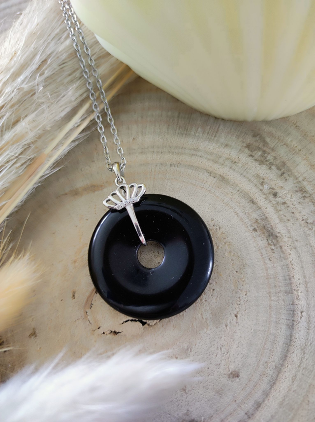 Pendentif Donut Obsidienne noire 